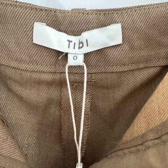 Tibi Refined Wool Tricotine Suiting "Rodney" Straight Leg in Dark Tan, size 0 - Picture 8 of 12